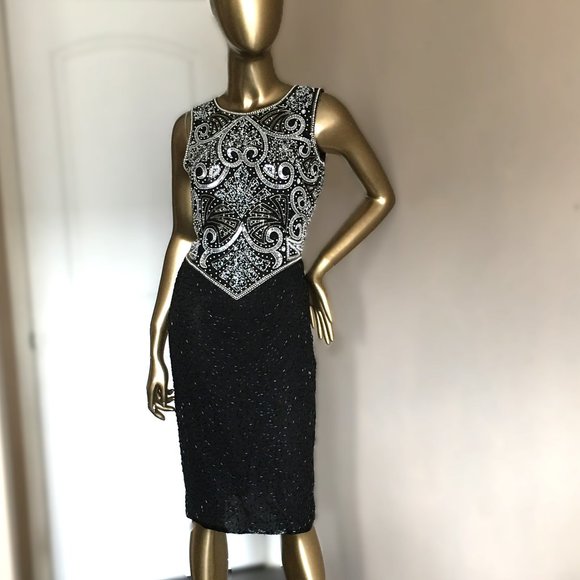 Vintage LAURENCE KAZAR Sleeveless Silk Beaded, Sequined, Embellished Dress - Picture 2 of 15